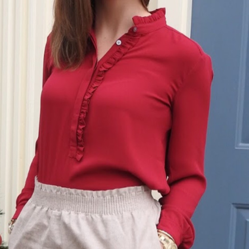 LOFT Ruffle Henley Blouse - Picture 3 of 7